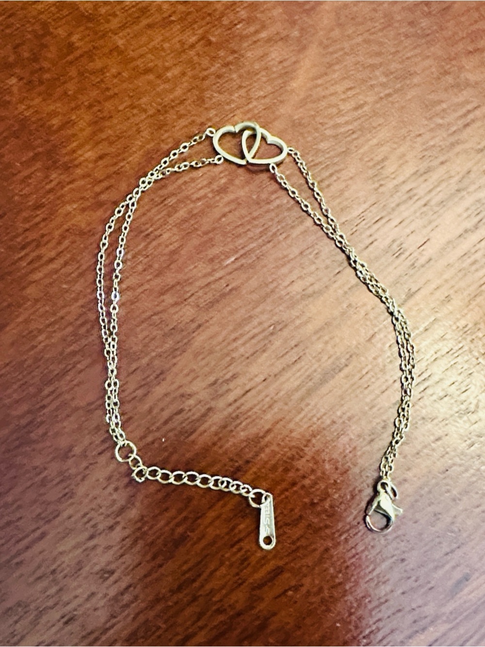 Fashion Jewelry Double Chain Bracelet with Interlocking Heart Charms in Silver